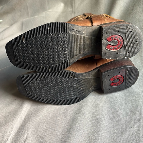 Lucky Boots Brown Leather Metal Ring Harness Western Cowboy Boots - Picture 13 of 14